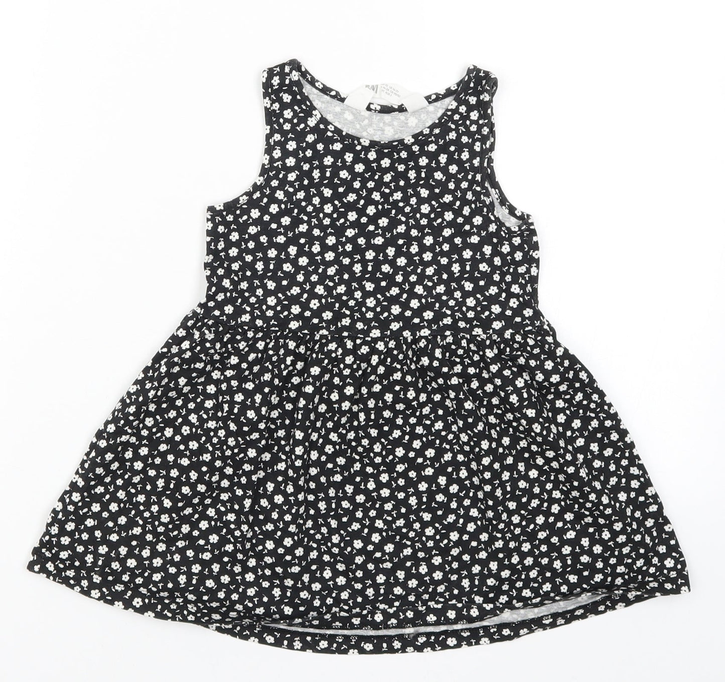 H&M Girls Black Floral  Skater Dress  Size 2 Years