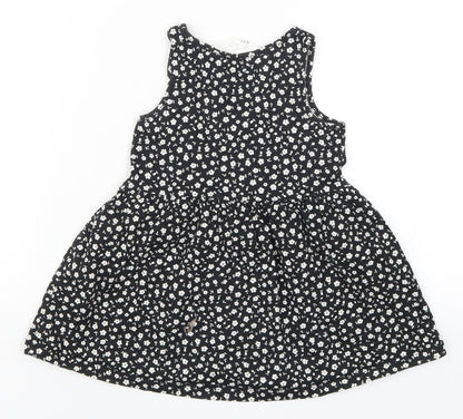 H&M Girls Black Floral  Skater Dress  Size 2 Years