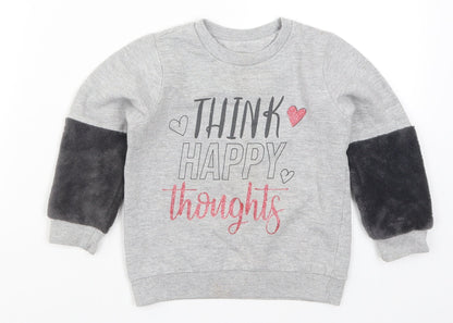 Pep&Co Girls Grey   Pullover Sweatshirt Size 2-3 Years  - Think Happy Thoughts