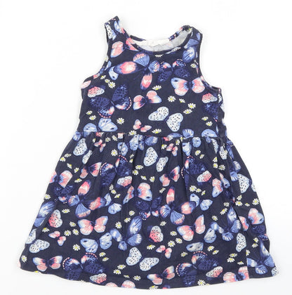 H&M Girls Blue   Skater Dress  Size 2 Years  - Butterflies