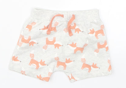 Preworn Girls Grey Animal Print  Cropped Trousers Size 9 Months  - Fox Print