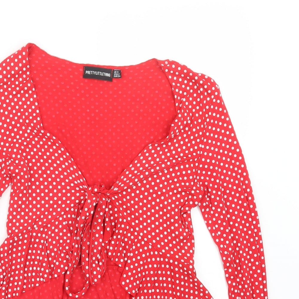 Womens UK Size 6 PRETTYLITTLETHING Red Basic T-Shirt