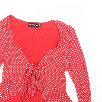 Womens UK Size 6 PRETTYLITTLETHING Red Basic T-Shirt