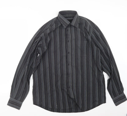 Thomas Nash Mens Black Striped   Button-Up Size 16
