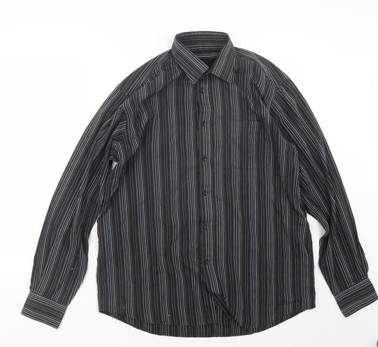 Thomas Nash Mens Black Striped   Button-Up Size 16