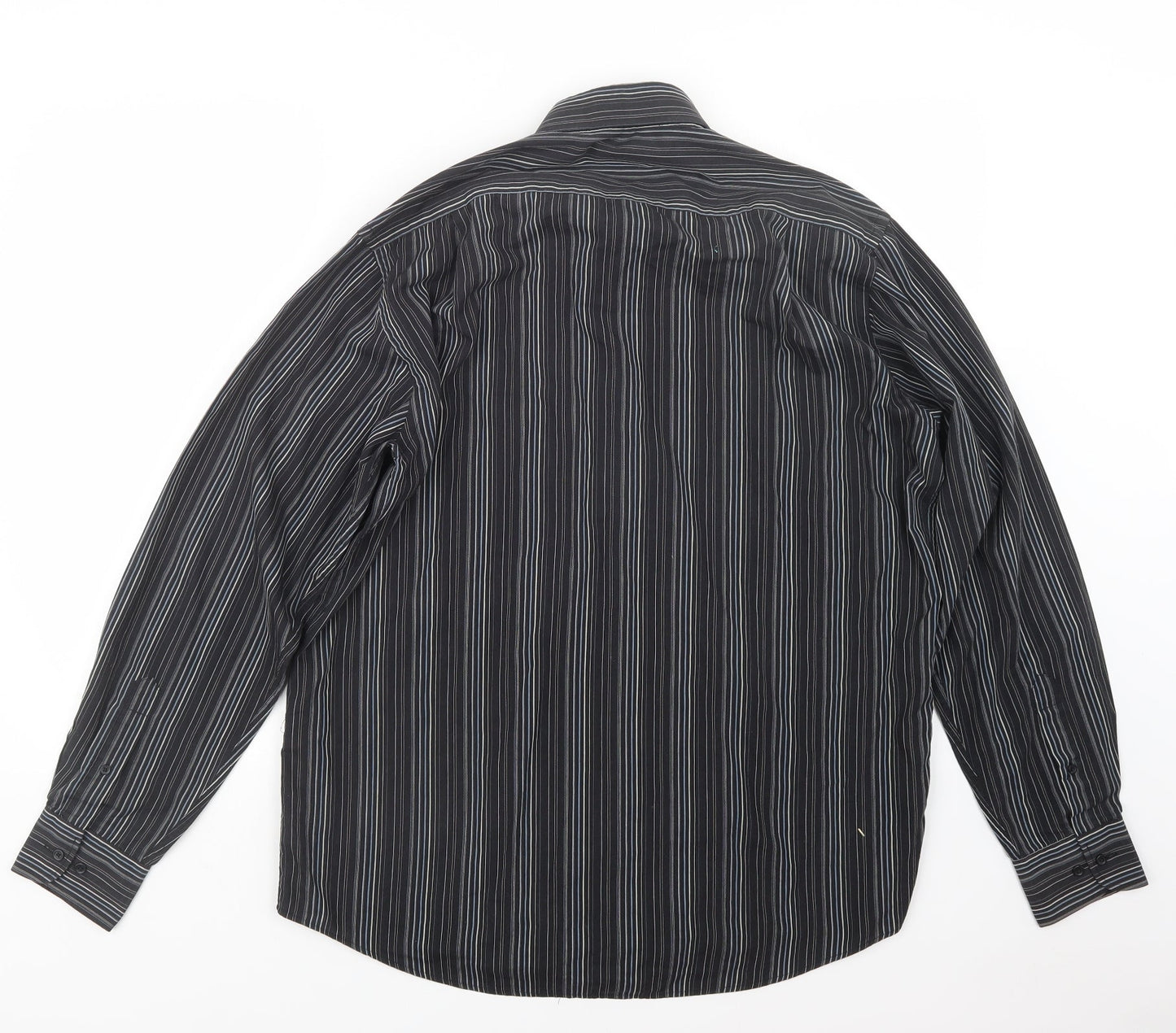 Thomas Nash Mens Black Striped   Button-Up Size 16