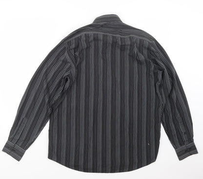 Thomas Nash Mens Black Striped   Button-Up Size 16