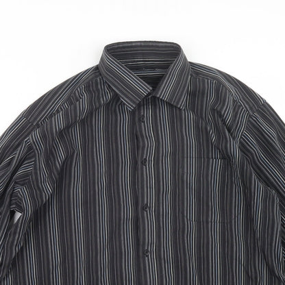 Thomas Nash Mens Black Striped   Button-Up Size 16