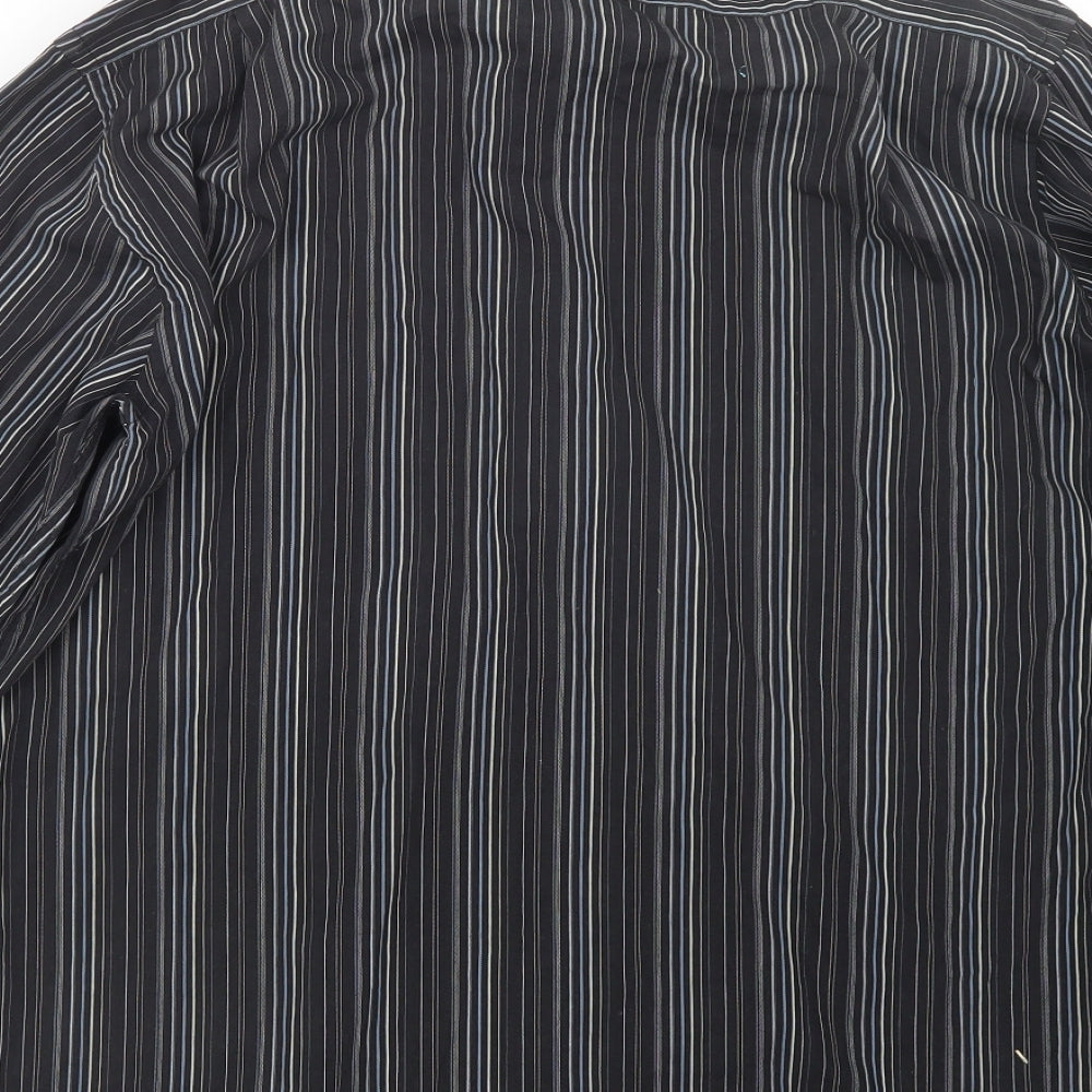 Thomas Nash Mens Black Striped   Button-Up Size 16