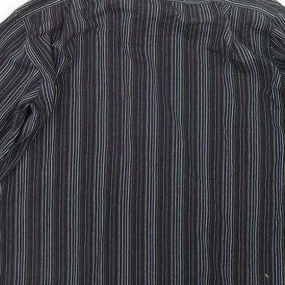 Thomas Nash Mens Black Striped   Button-Up Size 16
