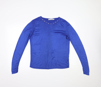 Womens UK Size 16 Pure & Natural Blue Basic Blouse