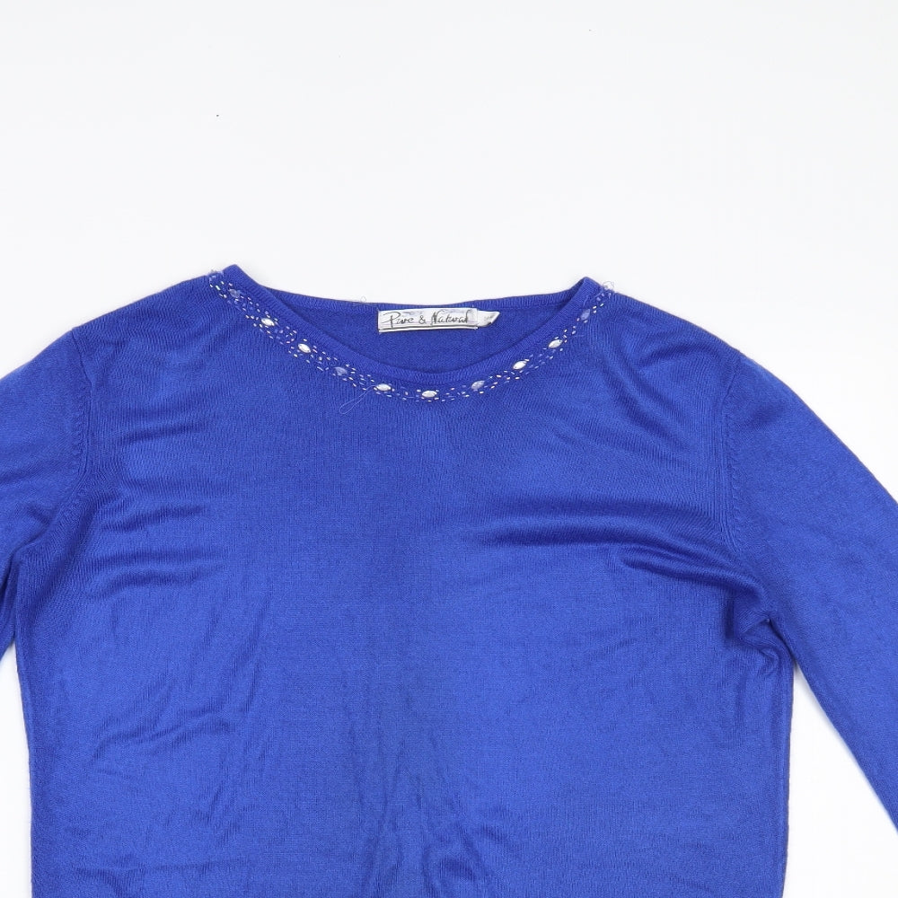 Womens UK Size 16 Pure & Natural Blue Basic Blouse