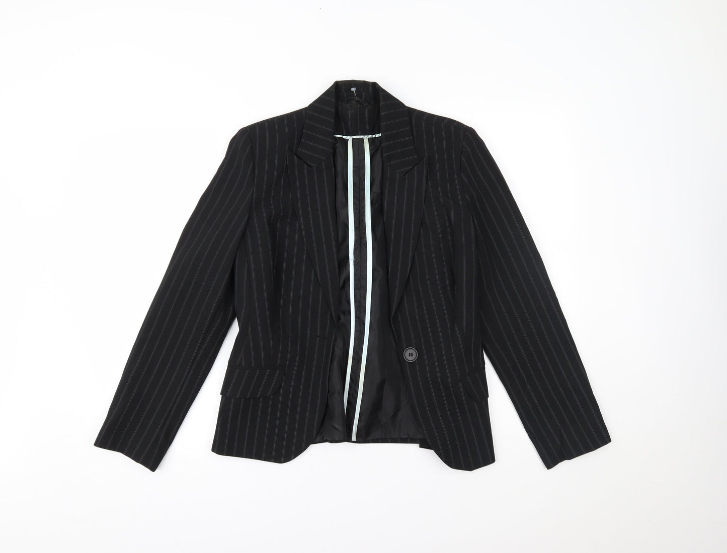 New Look Womens Black Striped  Jacket Blazer Size 12