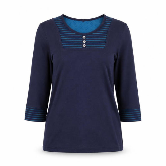 Front view of BM women’s blue basic blouse, size S