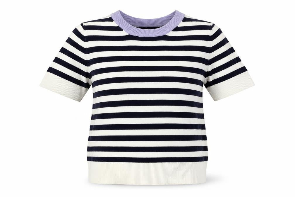 Marks & Spencer Womens White Striped Knit Basic T-Shirt Size 6