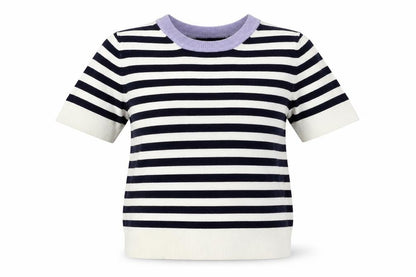 Marks & Spencer Womens White Striped Knit Basic T-Shirt Size 6