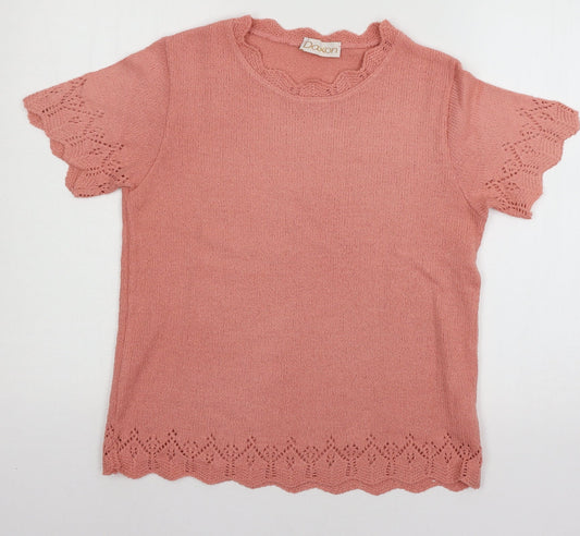 Daxon Womens Pink  Knit Basic T-Shirt Size 12