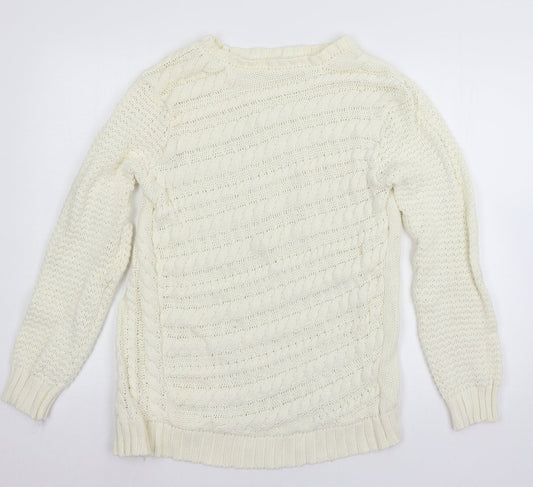 Cotton Trad Womens White  Knit Pullover Jumper Size 12