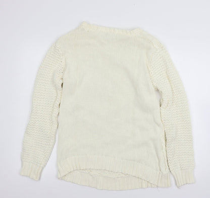 Cotton Trad Womens White  Knit Pullover Jumper Size 12