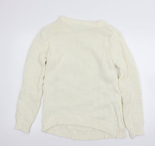 Cotton Trad Womens White  Knit Pullover Jumper Size 12