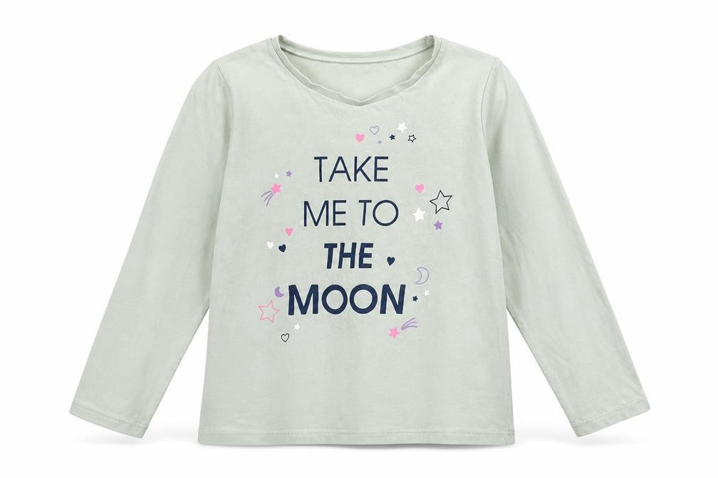 Front view of George girls’ blue basic t-shirt, size 4-5, years - take me to the moon