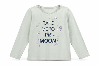Front view of George girls’ blue basic t-shirt, size 4-5, years - take me to the moon