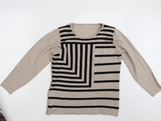 Womens UK Size L Text Beige Pullover Jumper