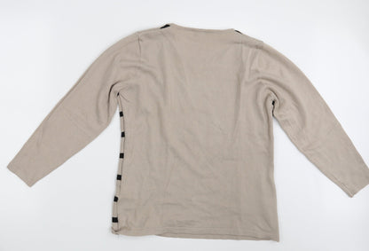 Womens UK Size L Text Beige Pullover Jumper