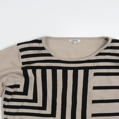 Womens UK Size L Text Beige Pullover Jumper