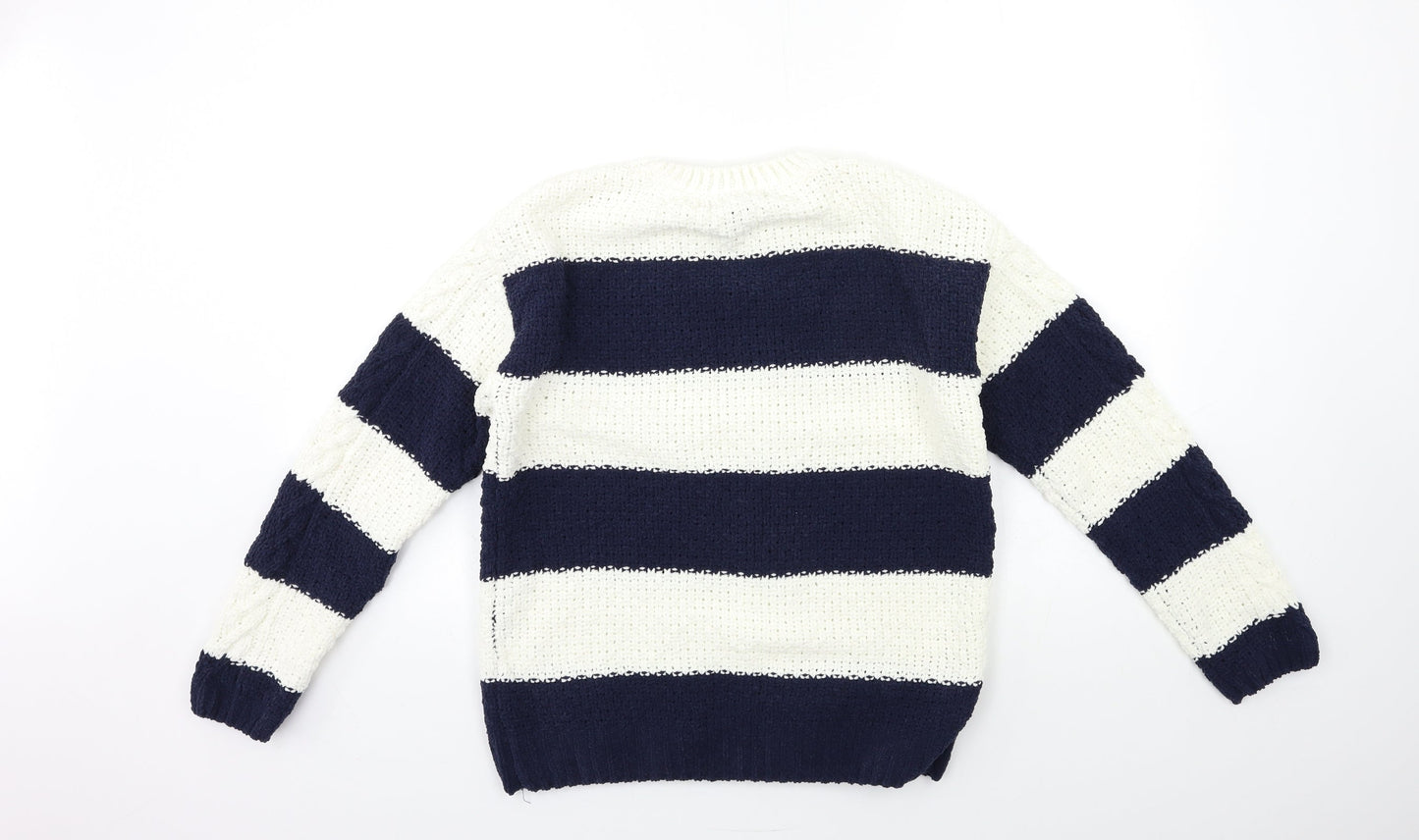 Primark Womens Blue Striped Knit Pullover Jumper Size 4