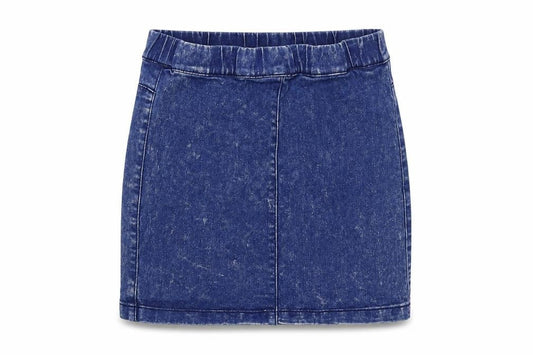 Front view of Denim & Co. women’s blue denim mini skirt, size UK 8