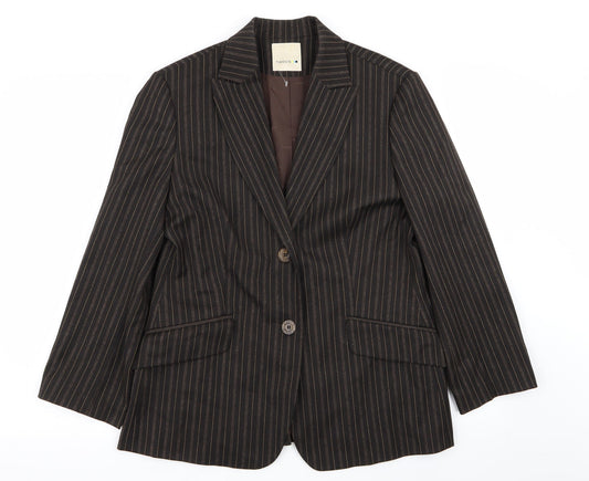 tiagu.s Womens Brown Striped  Jacket Blazer Size 14