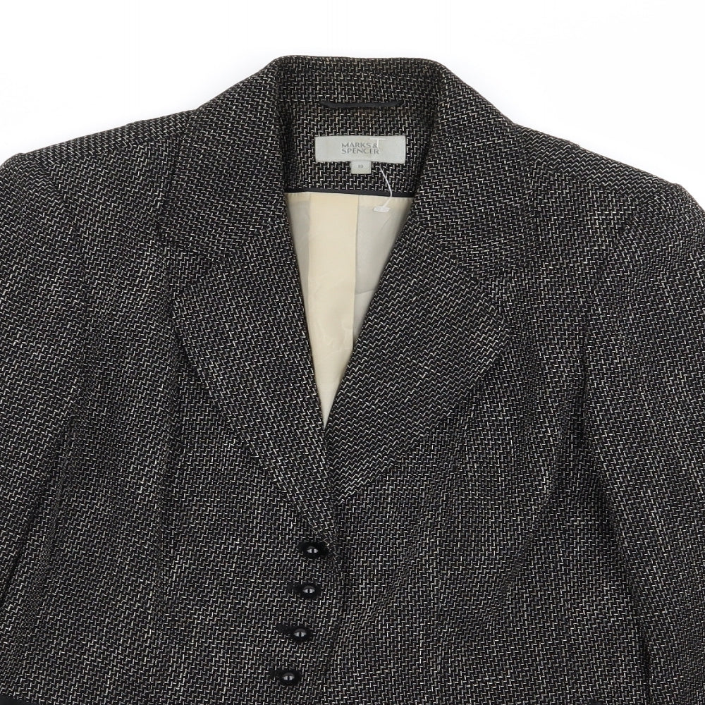 M&S Womens Black Geometric  Jacket Blazer Size 10