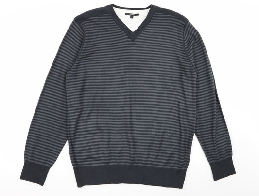 Asda George Mens Grey Striped  Pullover Jumper Size M