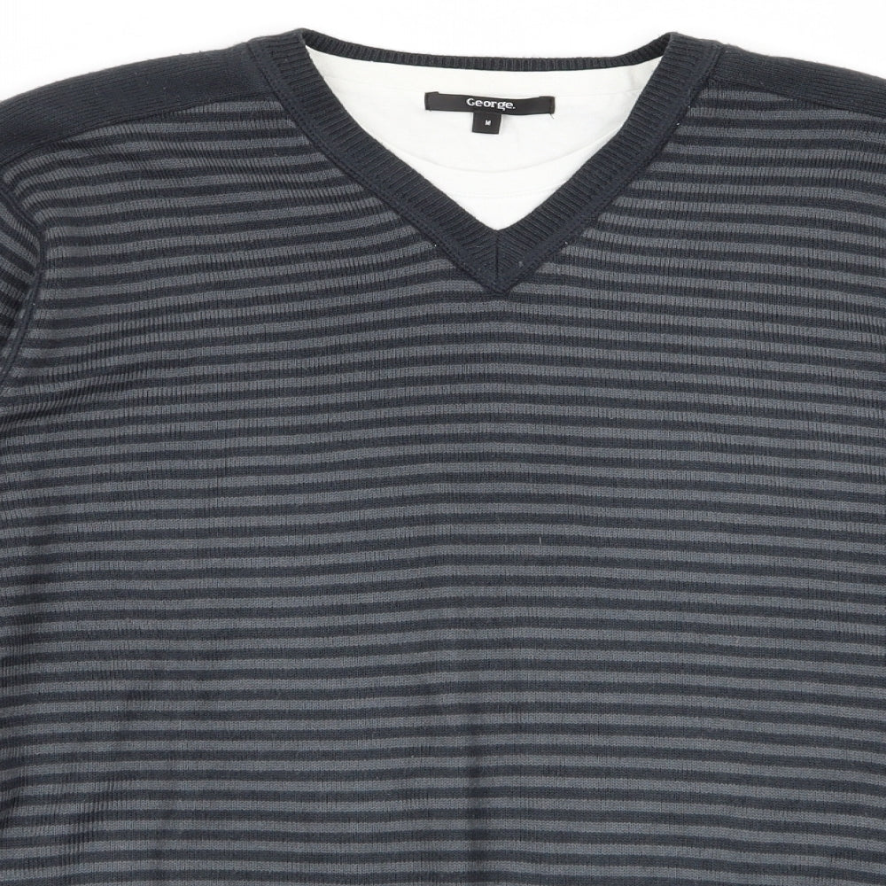 Asda George Mens Grey Striped  Pullover Jumper Size M