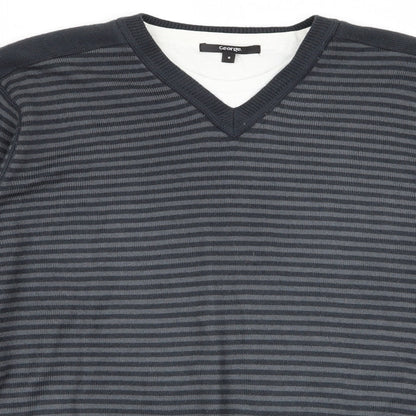 Asda George Mens Grey Striped  Pullover Jumper Size M