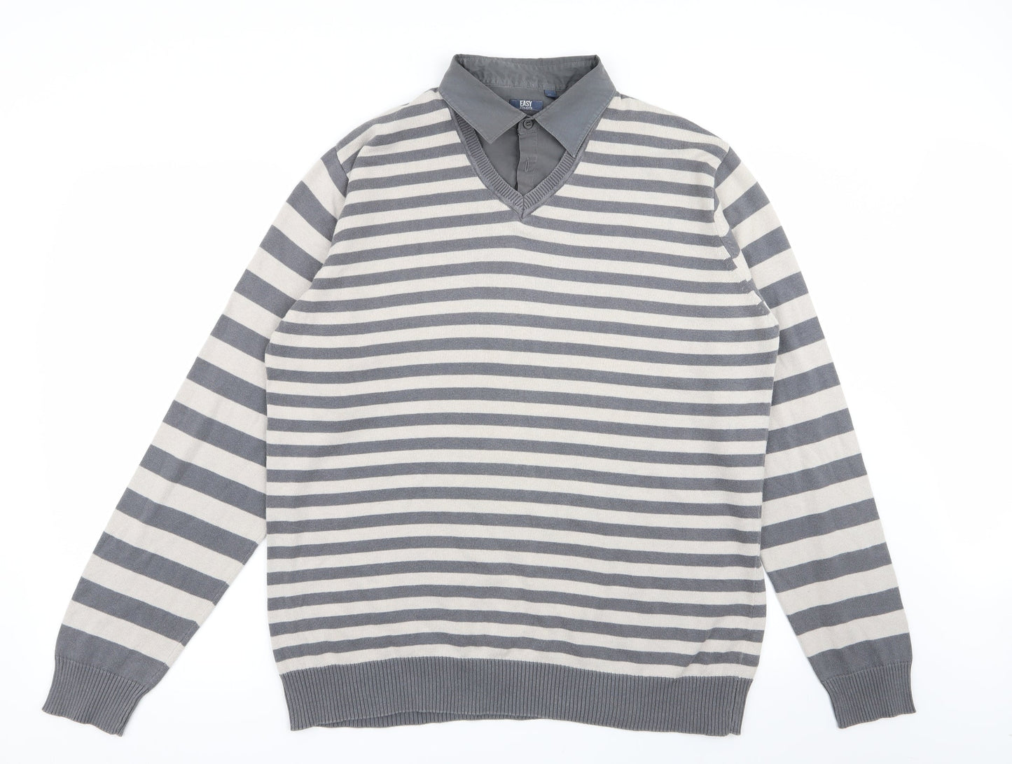 Easy Mens Multicoloured Striped  Pullover Jumper Size L  - shirt/jumper