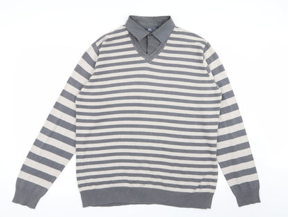 Easy Mens Multicoloured Striped  Pullover Jumper Size L  - shirt/jumper