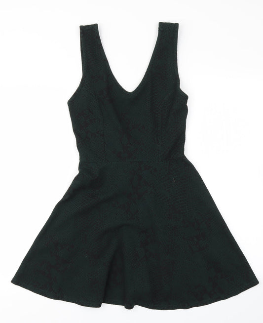 Topshop Womens Green Animal Print  Fit & Flare  Size 10