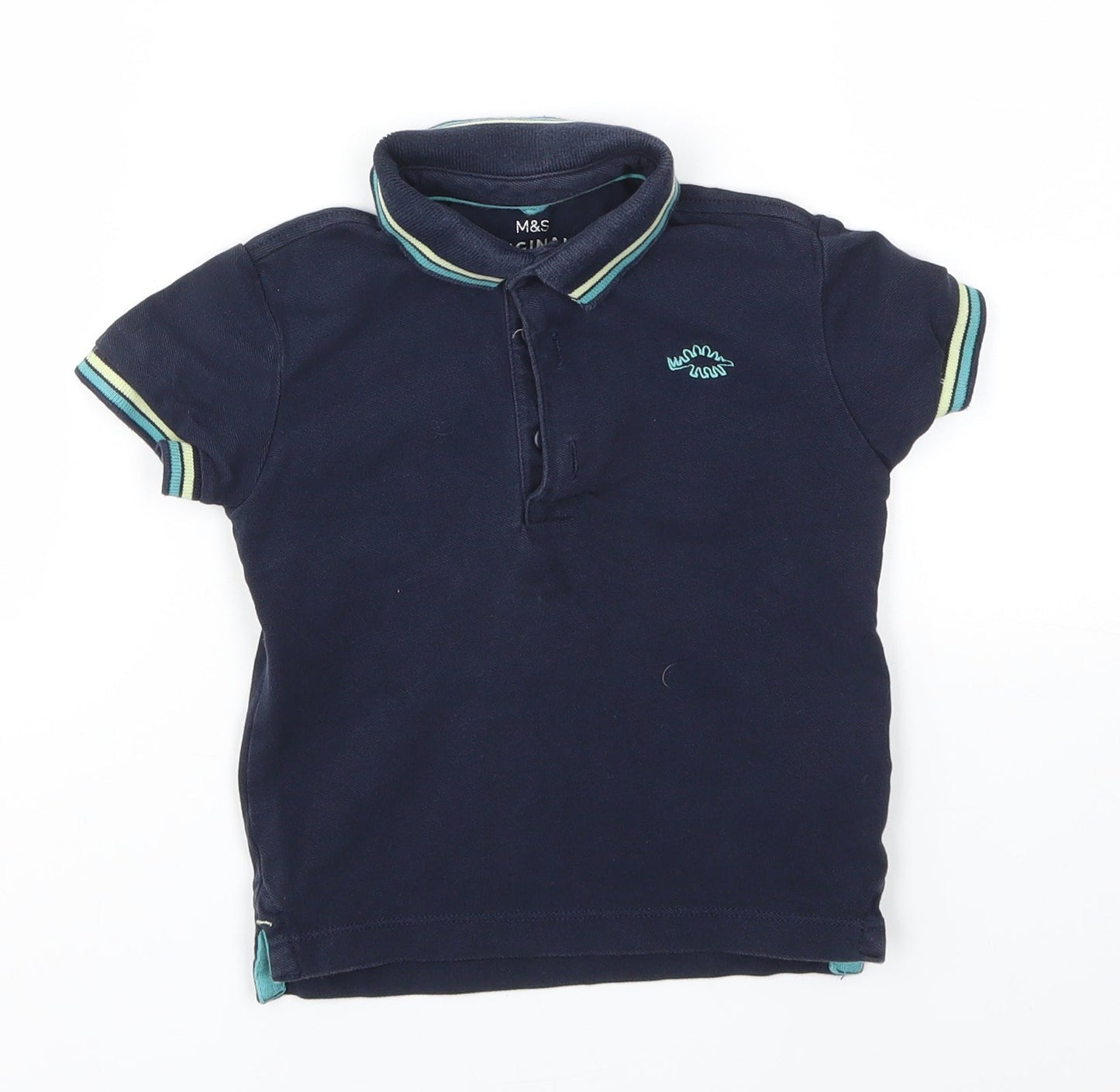 M&S Boys Blue Houndstooth  Basic T-Shirt Size 2-3 Years