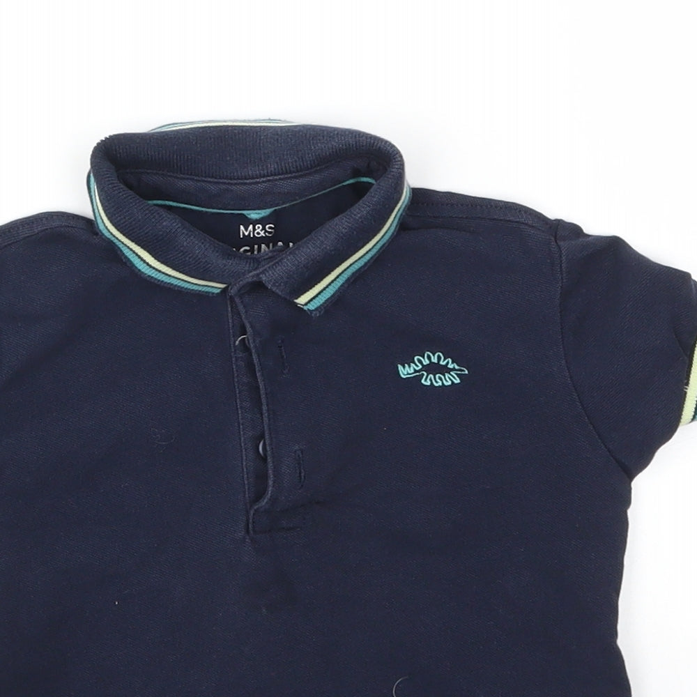M&S Boys Blue Houndstooth  Basic T-Shirt Size 2-3 Years