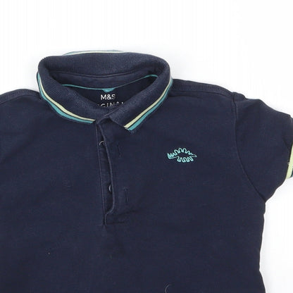 M&S Boys Blue Houndstooth  Basic T-Shirt Size 2-3 Years