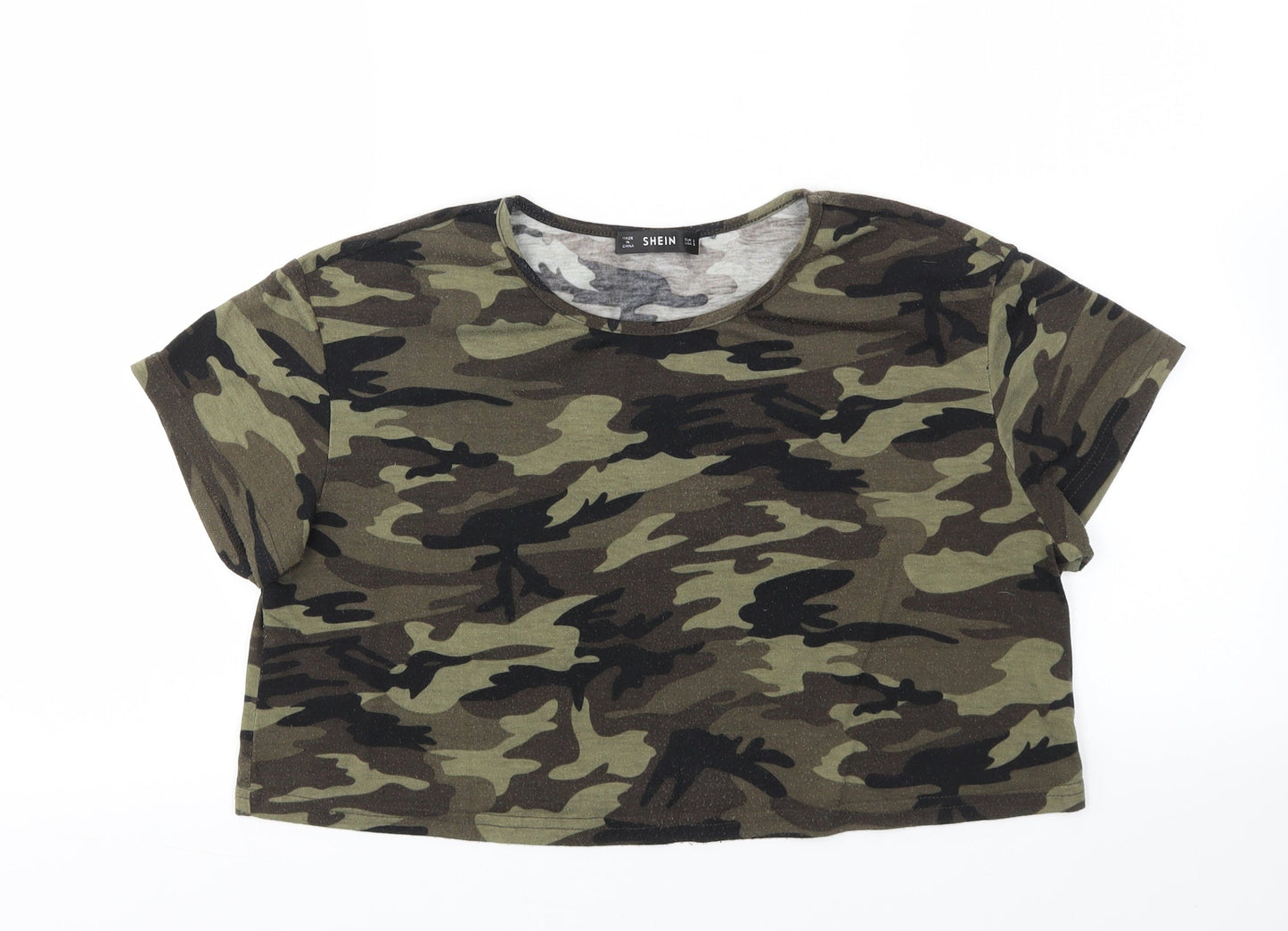 SHEIN  Womens Green Camouflage  Basic T-Shirt Size S