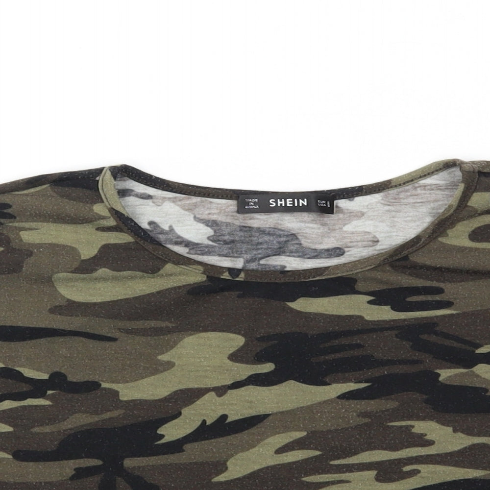 SHEIN  Womens Green Camouflage  Basic T-Shirt Size S