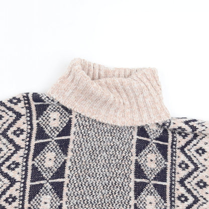 Matalan Girls Pink Geometric Knit Cape Jumper Size 5 Years