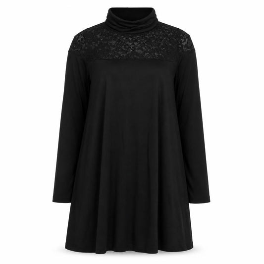 Front view of ASOS women’s black a-line, size UK 8, - lace detail