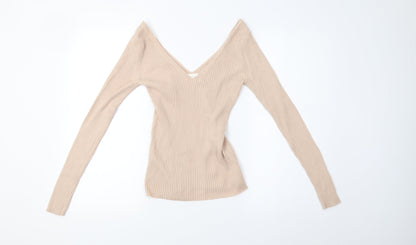 H&M Womens Beige  Knit Pullover Sweatshirt Size S