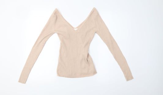 H&M Womens Beige  Knit Pullover Sweatshirt Size S