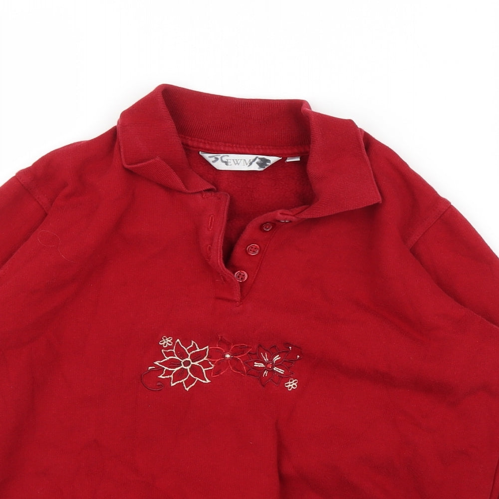 EWM Womens Red Floral  Pullover Jumper Size S
