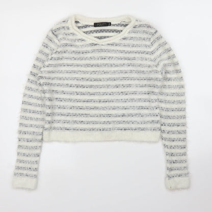 Pout Womens White Striped  Pullover Jumper Size M